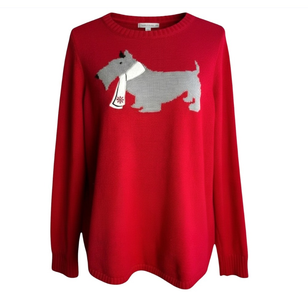 KIM ROGERS Adorable Red Christmas Sweater GRAY SCOTTISH TERRIER Scottie Dog XL